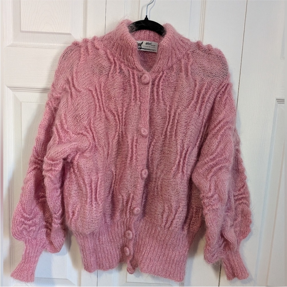Vintage Pink Mohair Blend Button-Front Sweater Cardigan